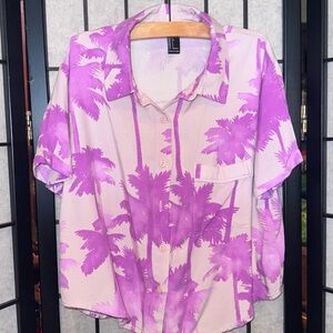 Forever 21 Pink Palm Print Button Down Shirt